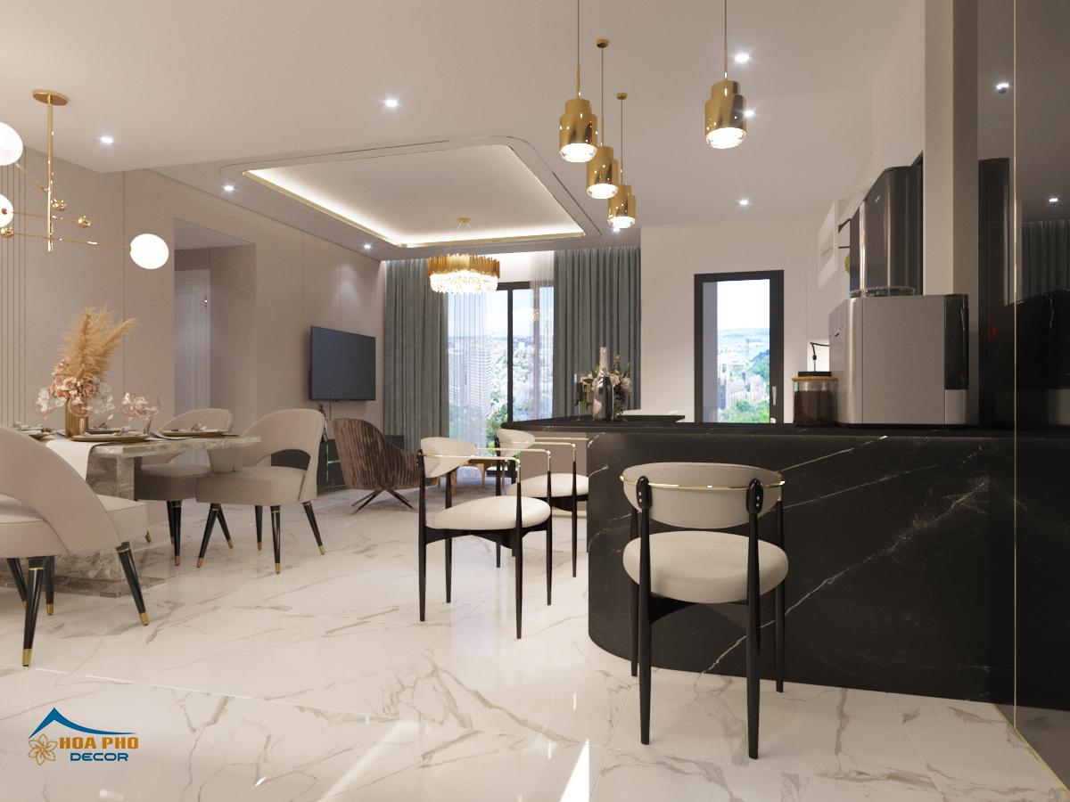 Phòng bếp trong thiết kế nội thất căn hộ chung cư 100 m2