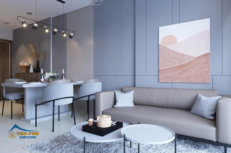 Màu sắc sofa đồng điệu tone màu với tổng thể tường và sàn