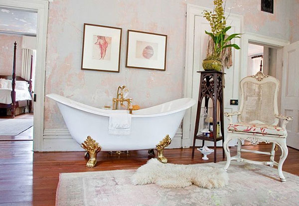 Phòng tắm phong cách Vintage sử dụng màu pastel nhẹ nhàng tạo nên không gian thư giãn thời thượng